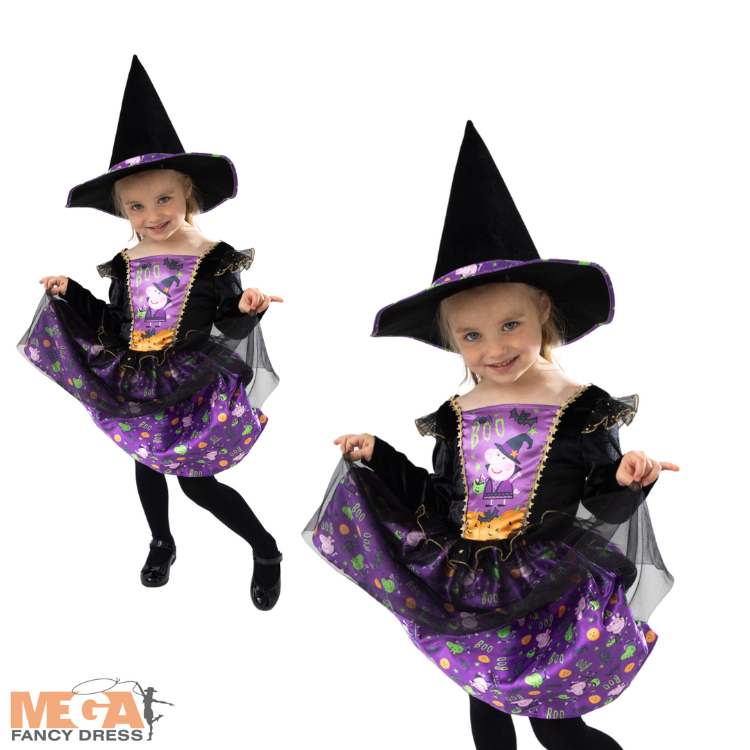 Licensed Peppa Pig Girls Halloween Witch Fancy Dress Costume