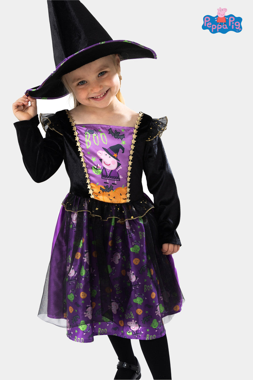 Licensed Peppa Pig Girls Halloween Witch Fancy Dress Costume