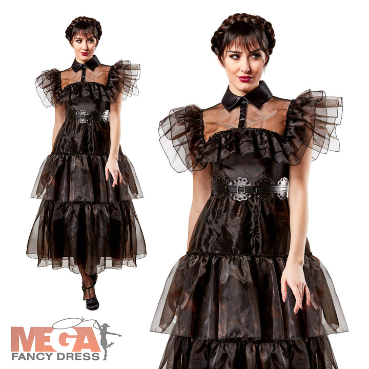 Ladies Wednesday Addams Prom Halloween Fancy Dress Costume