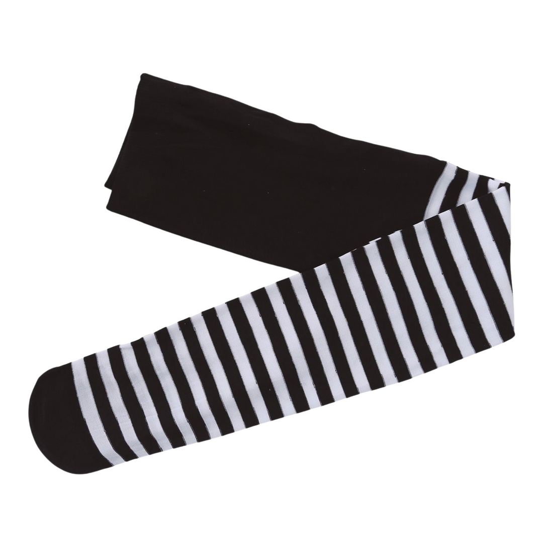 Girls Black and White Striped Tights Fancy Dress Costume Accessory