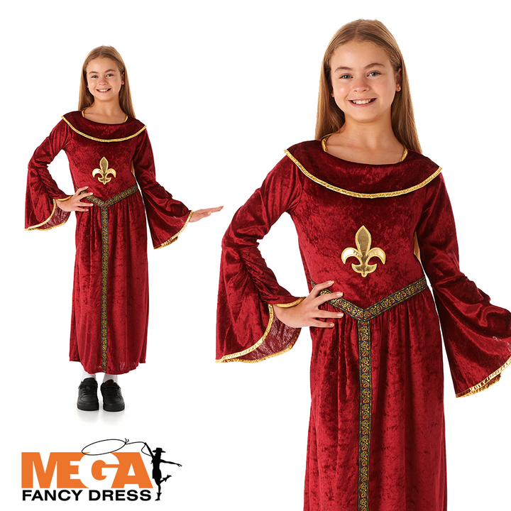 Red Tudor Girl Kids Historical Book Day Fancy Dress Costume