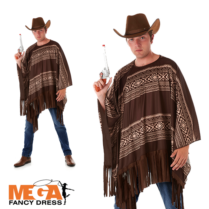 Mens Western Cowboy Poncho Wild West Fancy Dress Costume
