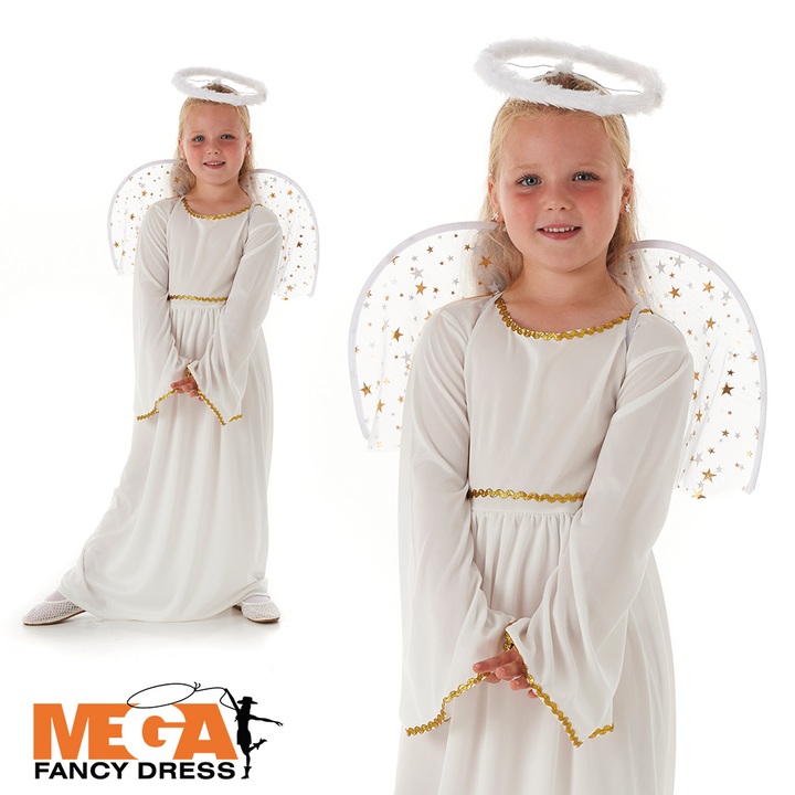 Girls Heavenly Angel Nativity Fancy Dress Kids Christmas Costume