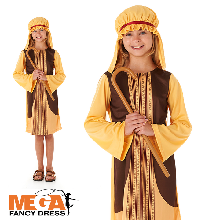 Girls Brown Shepherd Nativity Fancy Dress Costume