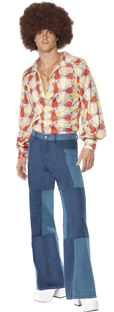 Mens Disco Flares + Shirt Fancy Dress 70s Seventies Costume Outfit