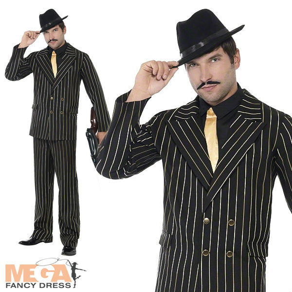 Gold Pinstripe Gangster Suit Costume Gangster Fancy Dress
