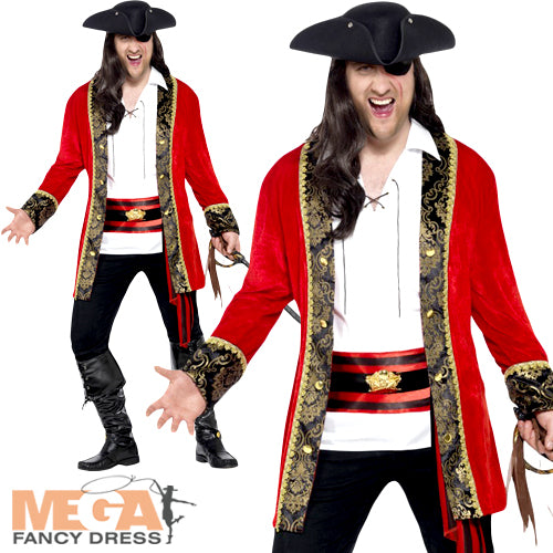 Men's Pirate Captain Caribbean Buccaneer Plus Size Costume