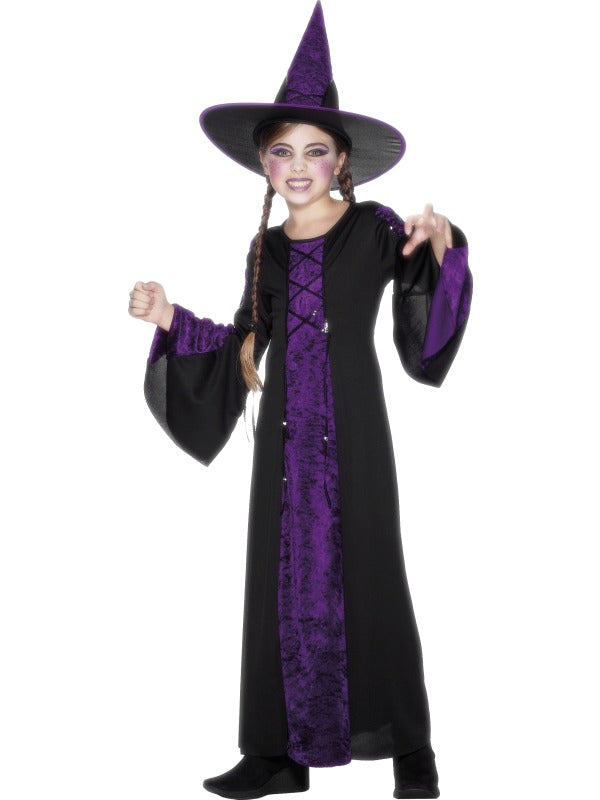 Girls Wicked Witches Spooky Halloween Witch Costume + Hat