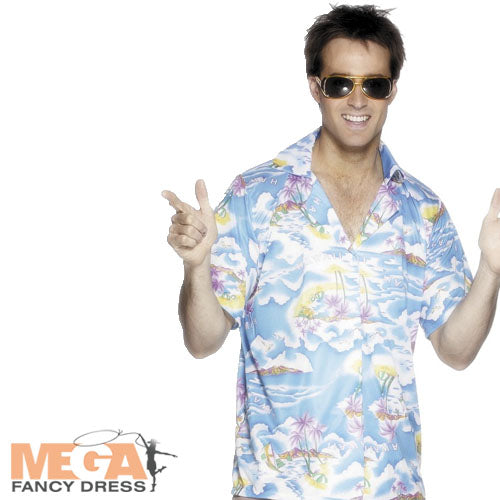 Men's Blue Hawaiian Tropical Shirt Costume