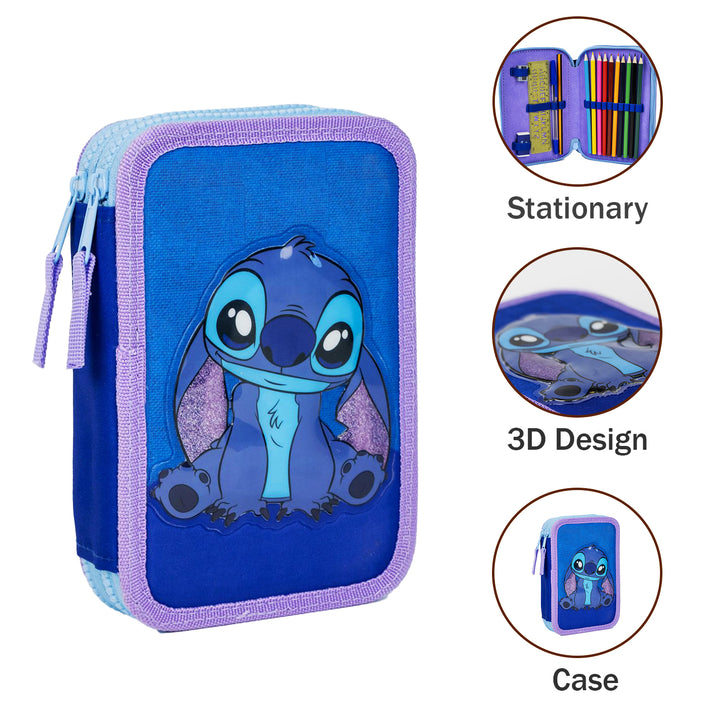 Licensed Disney Stitch Pencil Case with Accessories