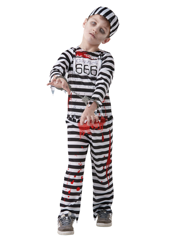 Boys Zombie Convict Halloween Prisoner Fancy Dress Costume