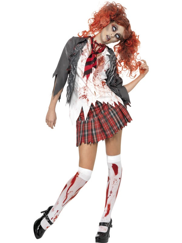 Ladies Zombie School Girl + Wig + Tights