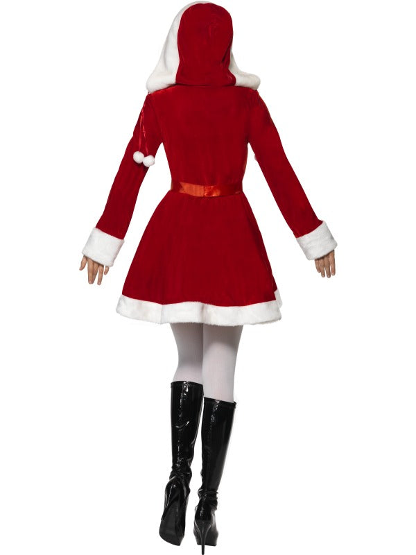 Ladies Christmas Miss Santa Hooded Fancy Dress Costume