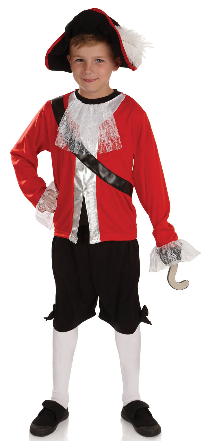 Boys Pirate Captain + Hook Fancy Dress Never Land Fairy Tale Costume