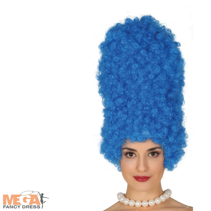 Marge Inspired Blue Curly Wig Ladies Costume Accessory