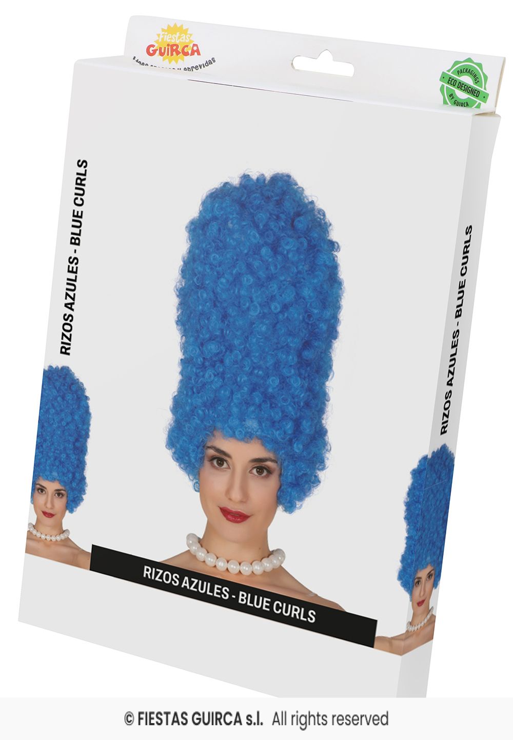Marge Inspired Blue Curly Wig Ladies Costume Accessory