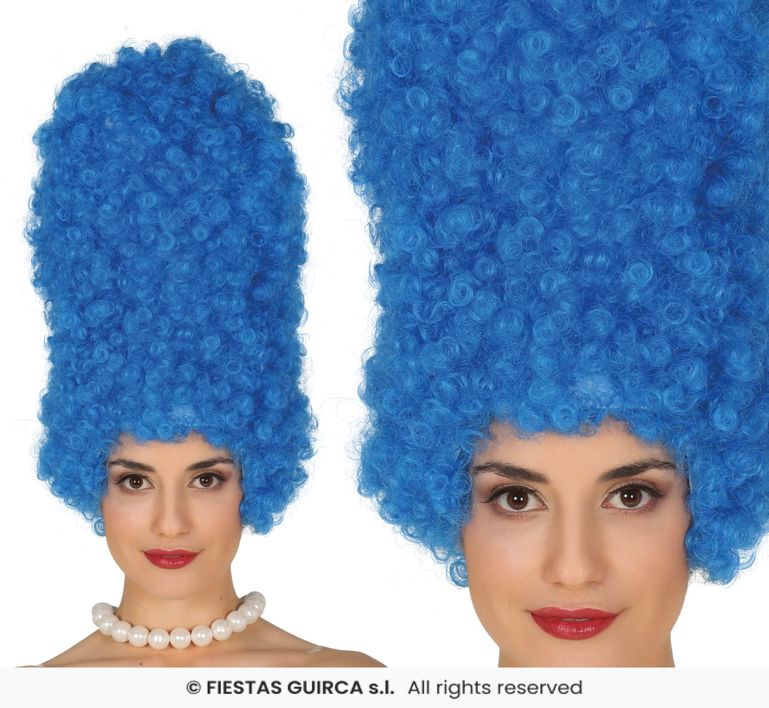 Marge Inspired Blue Curly Wig Ladies Costume Accessory