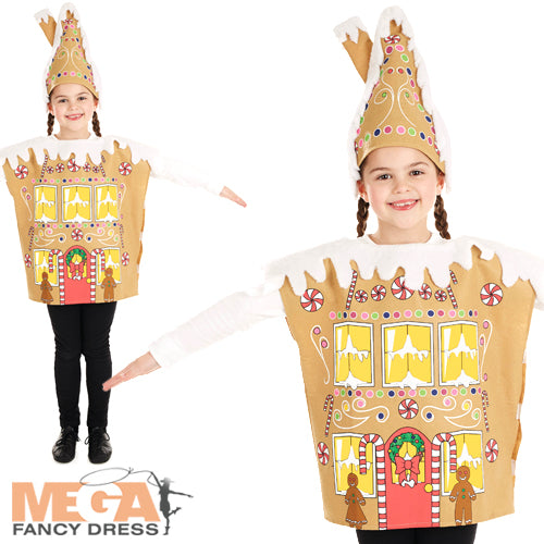 Kids Gingerbread House Fancy Dress Christmas Xmas Food Costume