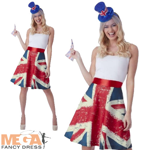 Ladies Vintage Union Jack Queens Jubilee Skirt Costume