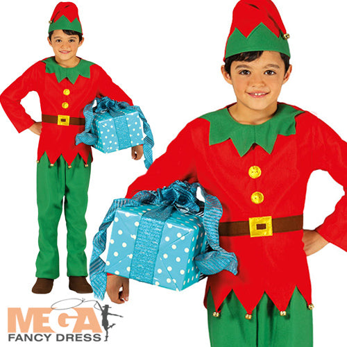 Boys Christmas Elf Fancy Dress Santa's Little Helper Costume