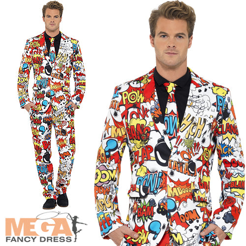 Men's Comic Strip Suit Superhero Book Party Costume