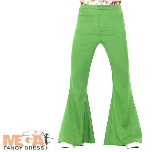 Mens Green Flared Trousers 60s 70s Groovy Disco Hippy Costume