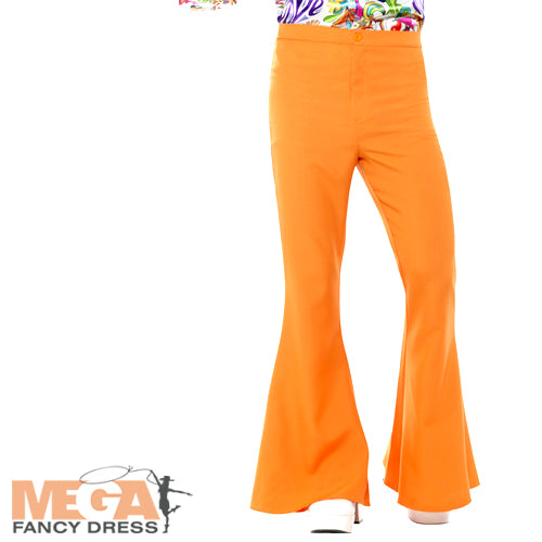 Mens Orange Flared Trousers 60s 70s Groovy Disco Hippy Costume