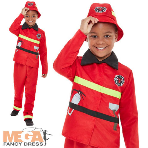 Boys Fire Fighter Fancy Dress Kids Book Day Uniform
