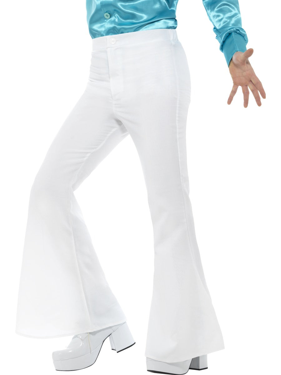 Men's White Flared Trousers 60s 70s Fancy Dress Hippy Flares Disco Costume