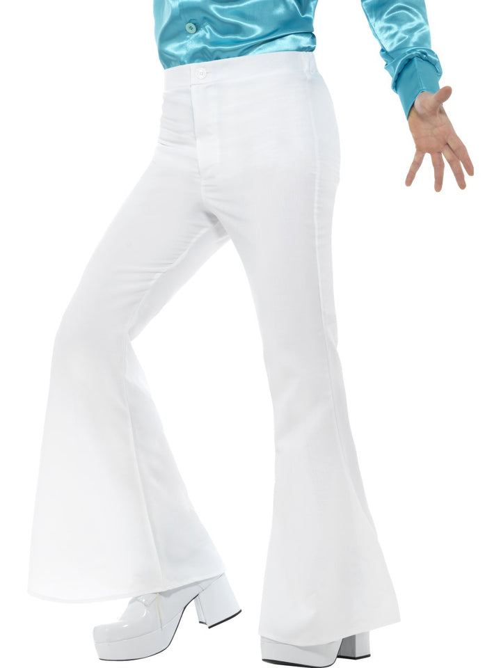 Men's White Flared Trousers 60s 70s Fancy Dress Hippy Flares Disco Costume