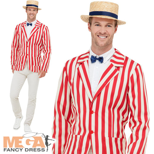 Mens 20s Barber Shop Boater Jacket Mary Poppins Costume