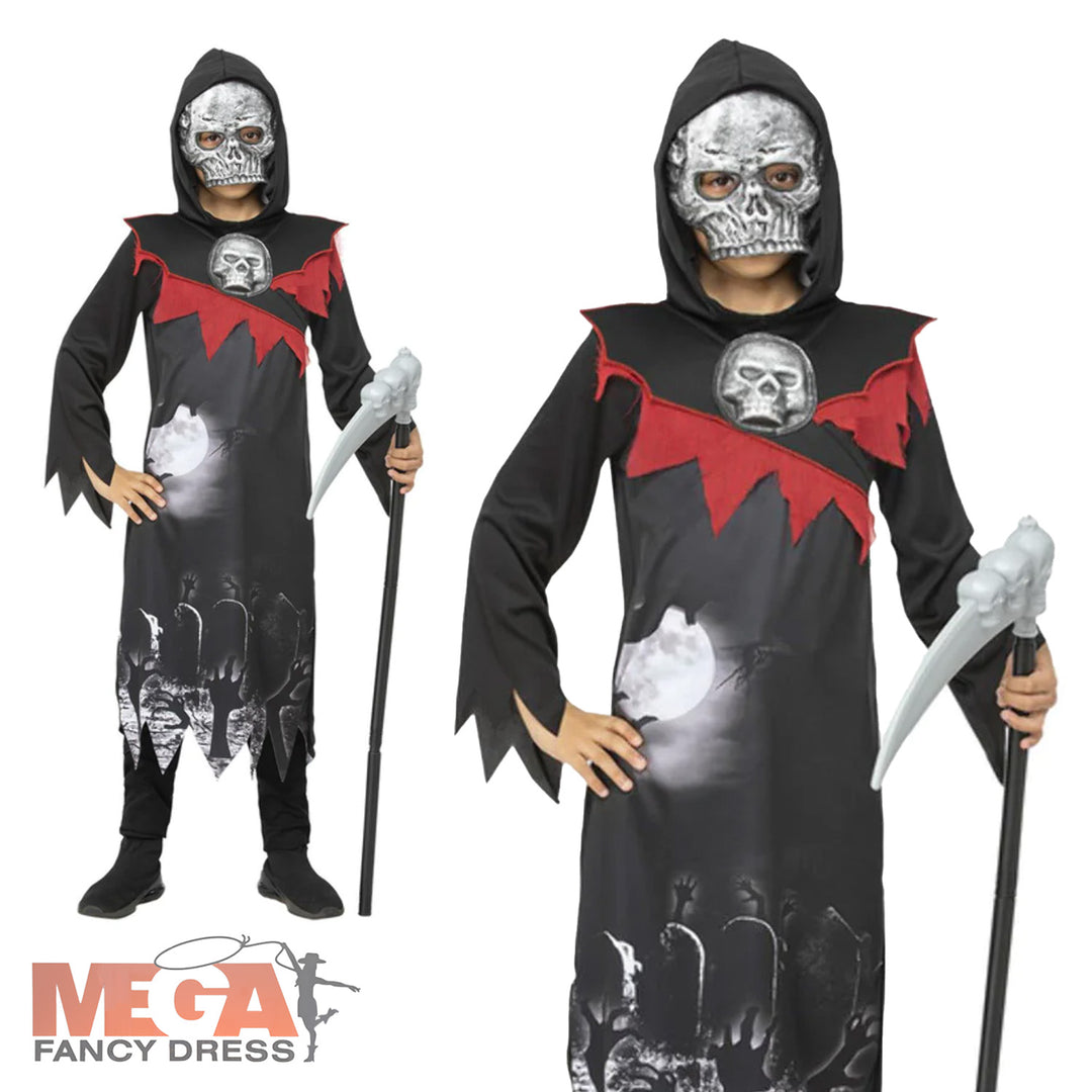 Deluxe Grim Reaper Boys Halloween Fancy Dress Costume