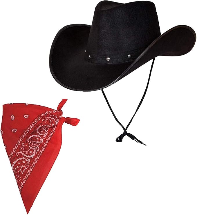 Black Texas Cowboy Hat + Red Bandana