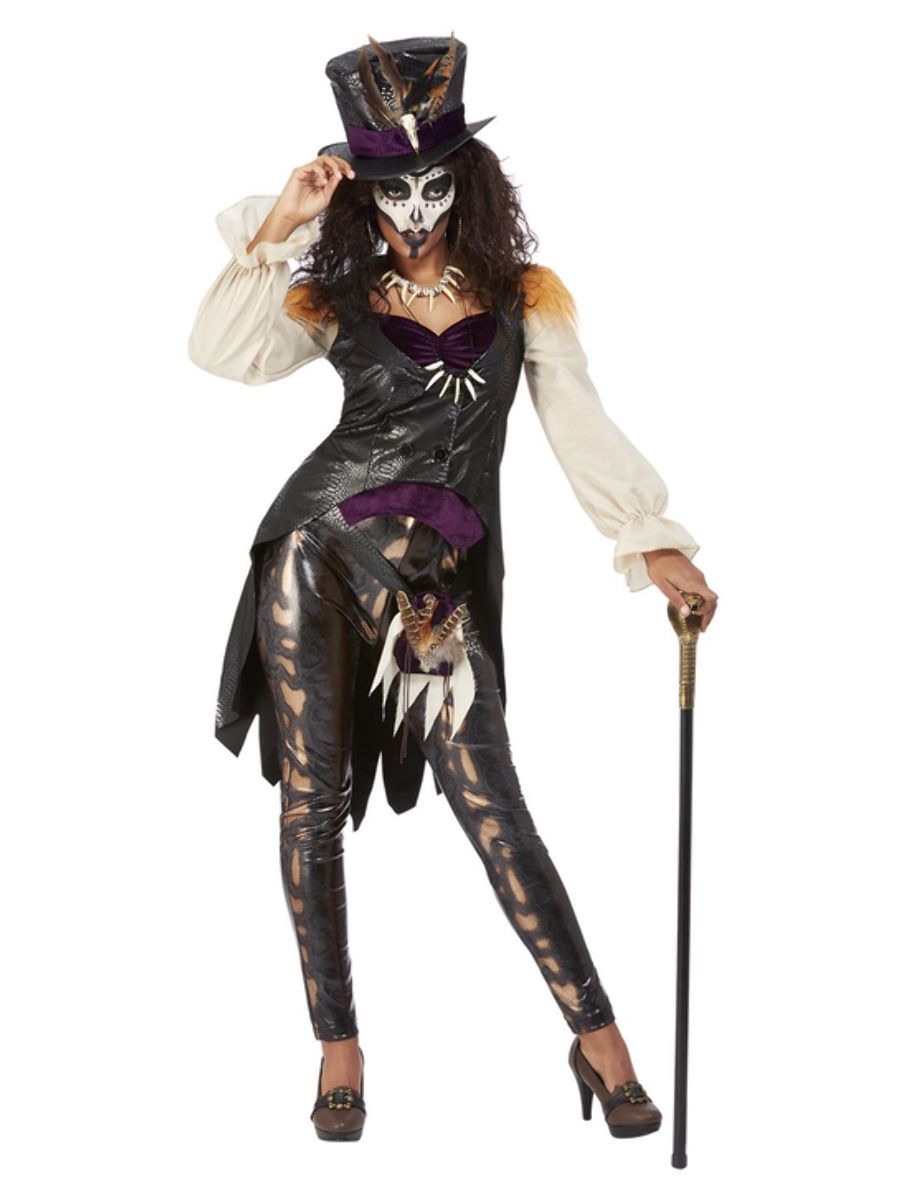 Ladies Voodoo Witch Doctor Halloween Fancy Dress Costume + Hat