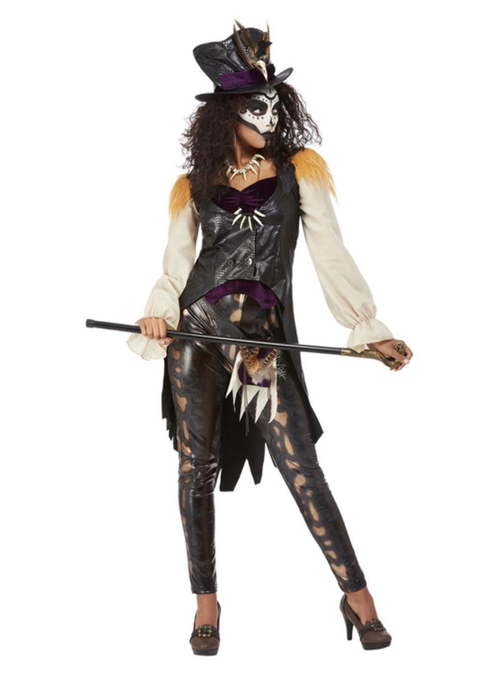 Ladies Voodoo Witch Doctor Halloween Fancy Dress Costume + Hat