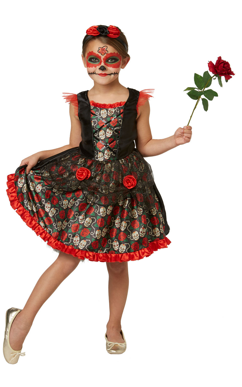 Day of the Dead Red Rose Celebration Kids Costume