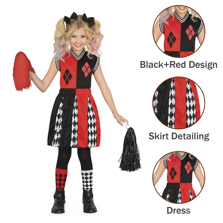 Girls Harley Quinn Cheerleader Fancy Dress Costume