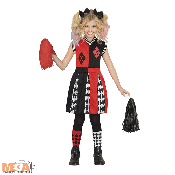 Girls Harley Quinn Cheerleader Fancy Dress Costume