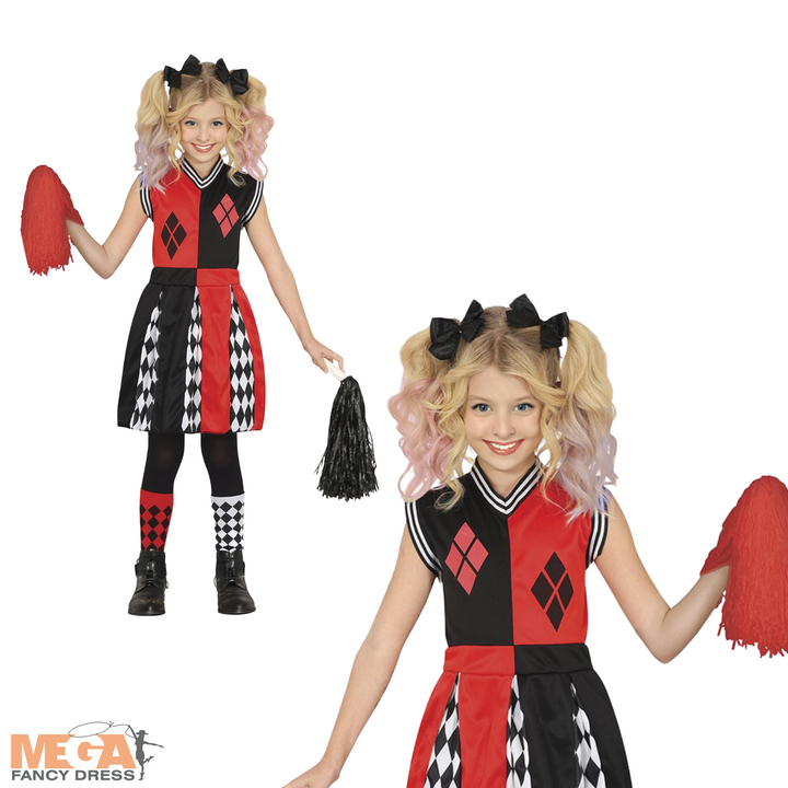 Girls Harley Quinn Cheerleader Fancy Dress Costume