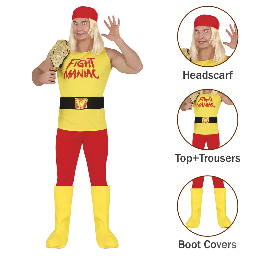 Adult Wrestler Hulkamania Inspired Mens Costume