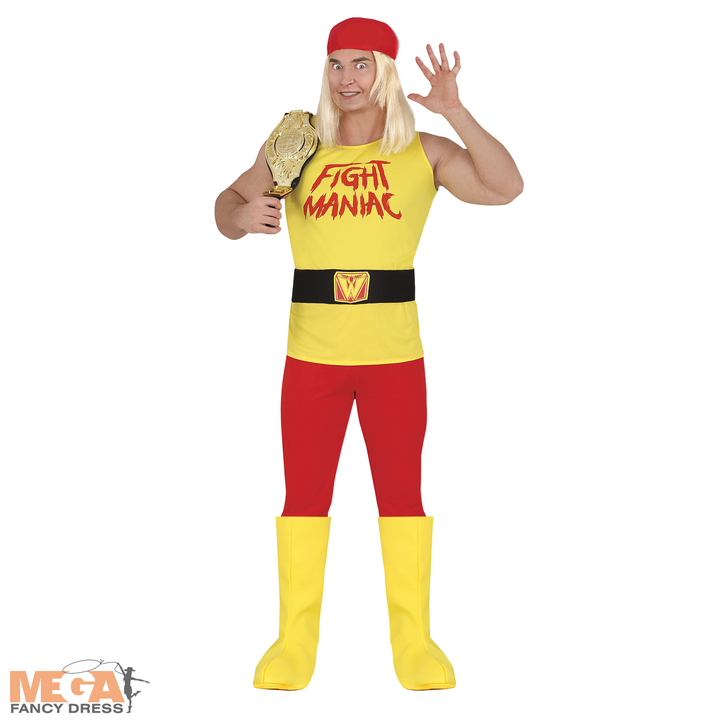 Adult Wrestler Hulkamania Inspired Mens Costume