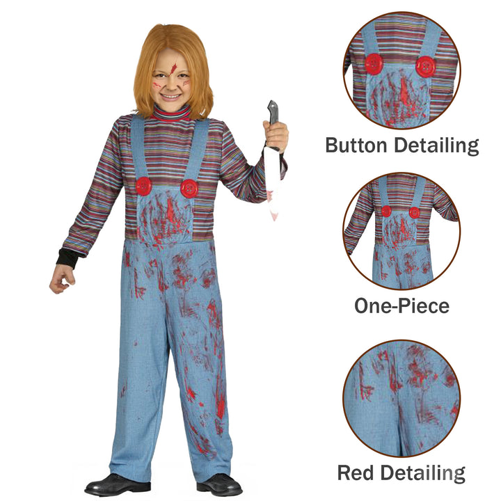 Kids Bloodstained Chucky Halloween Fancy Dress Costume