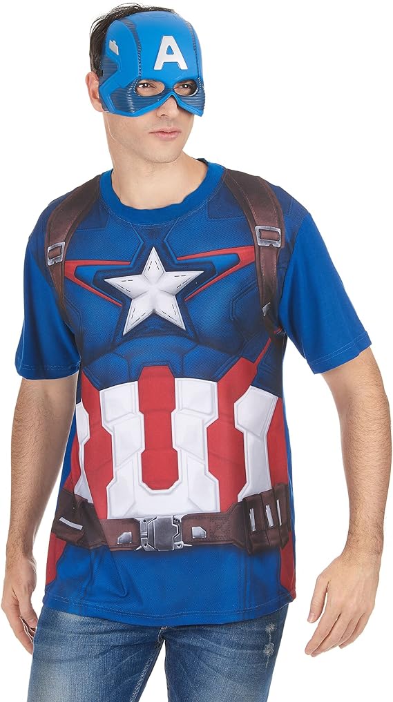 Captain America T-Shirt and Mask Mens Costume XL 44"-46" Chest