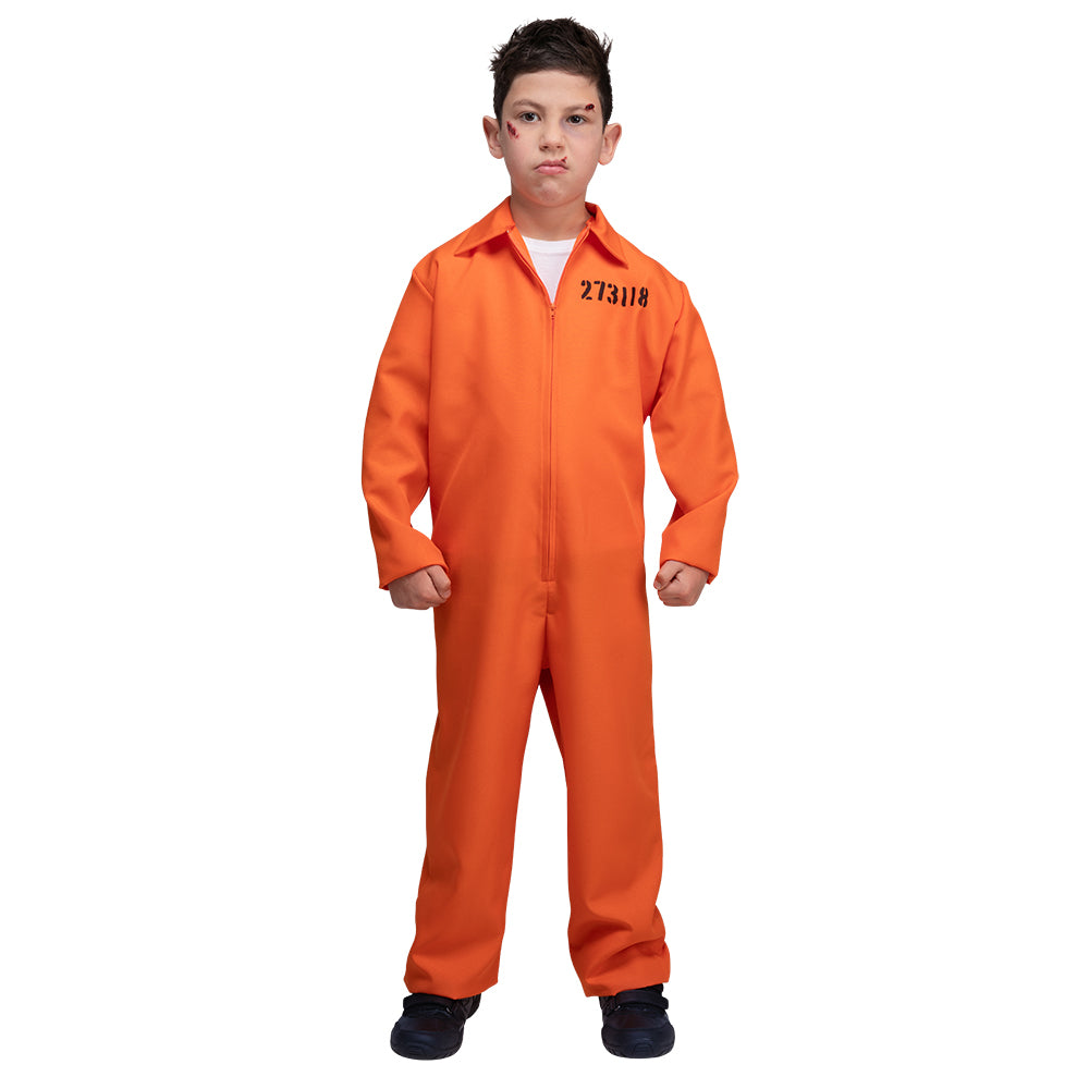 Buy Kids Orange Convict Jumpsuit Prisoner Fancy Dress Costume | XS Stock