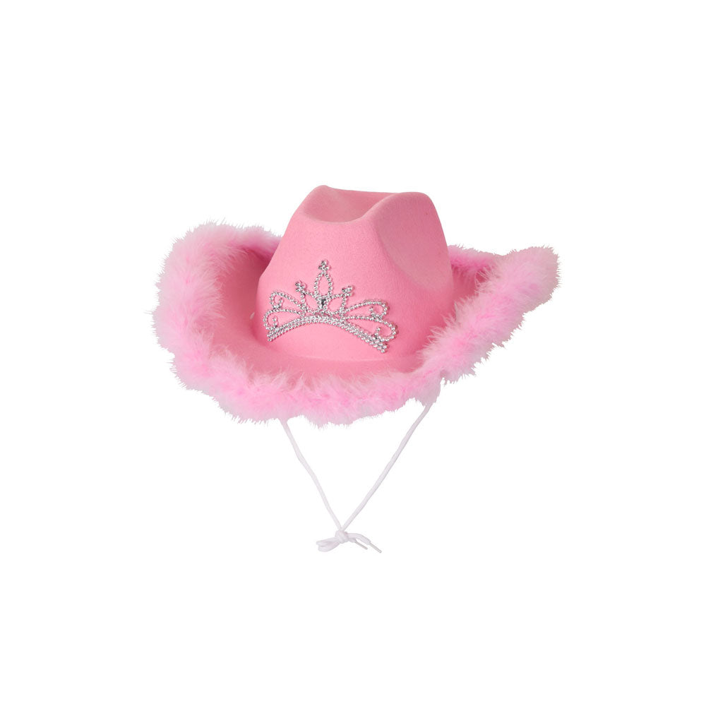 Adult Texan Cowboy Hat With Pink Feather Trim Accessory