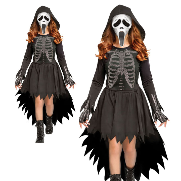 Girls GhostFace Scream Halloween Kids Fancy Dress Costume