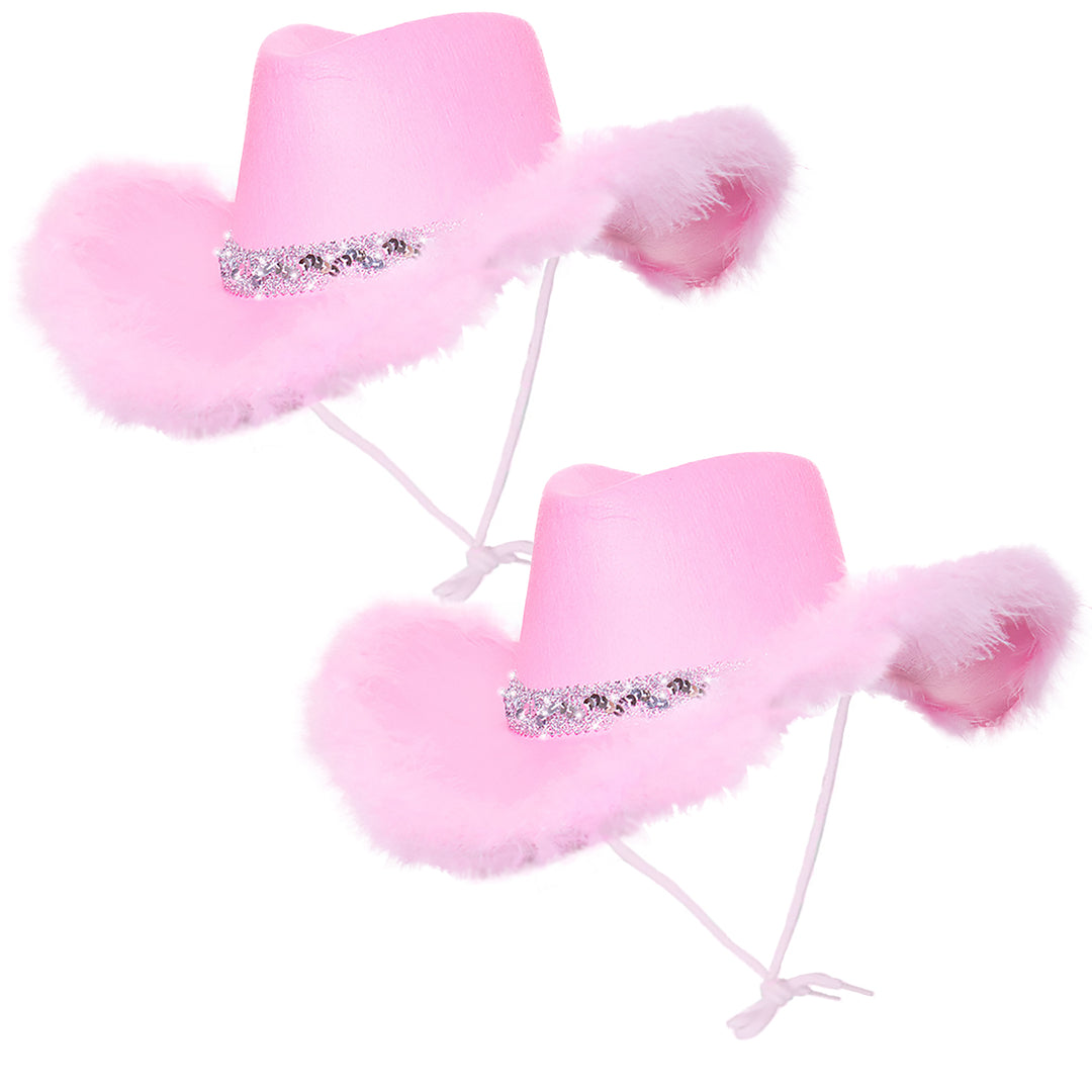 2 x Pink Feather Cowgirl Hat