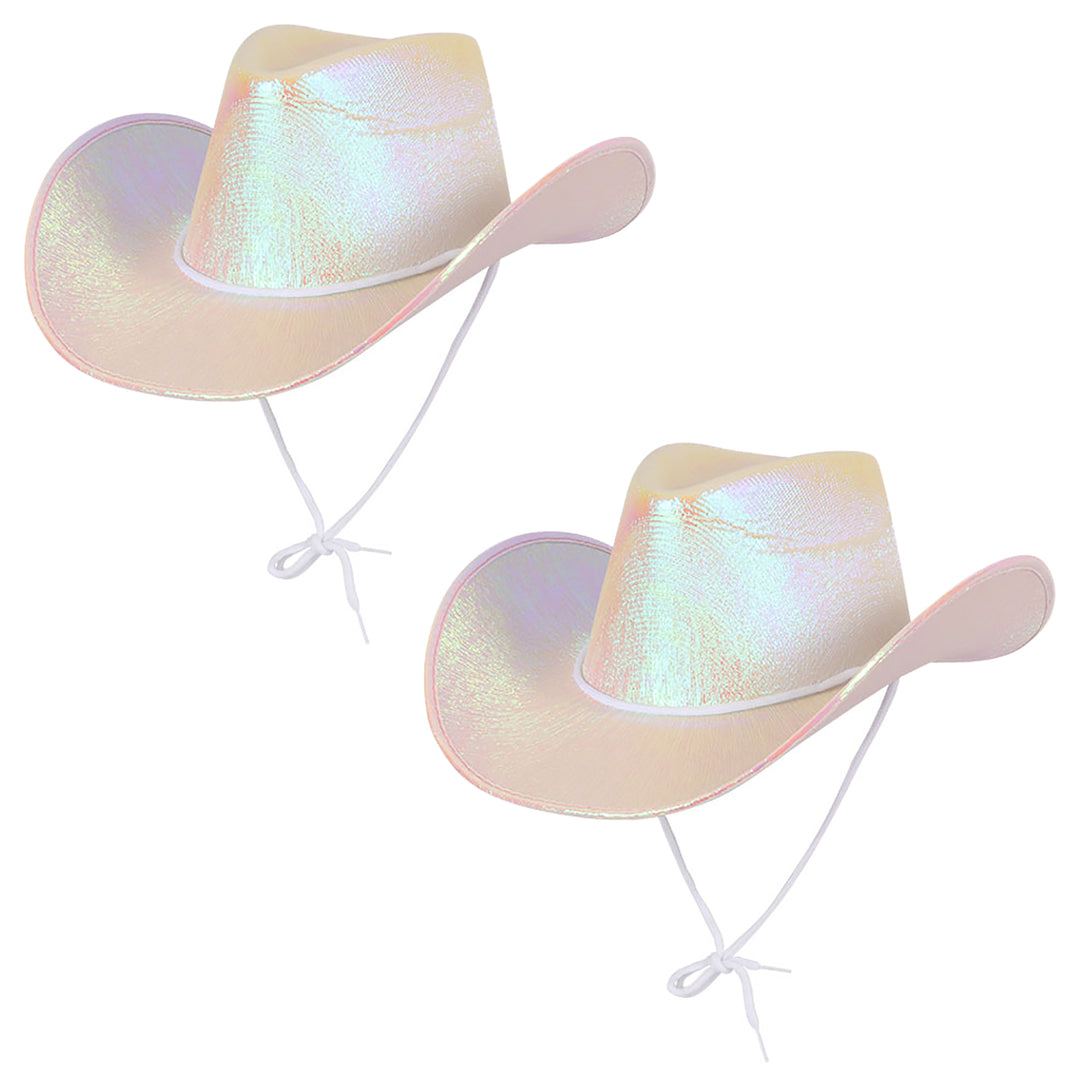 2 x White Iridescent Cowboy Hat