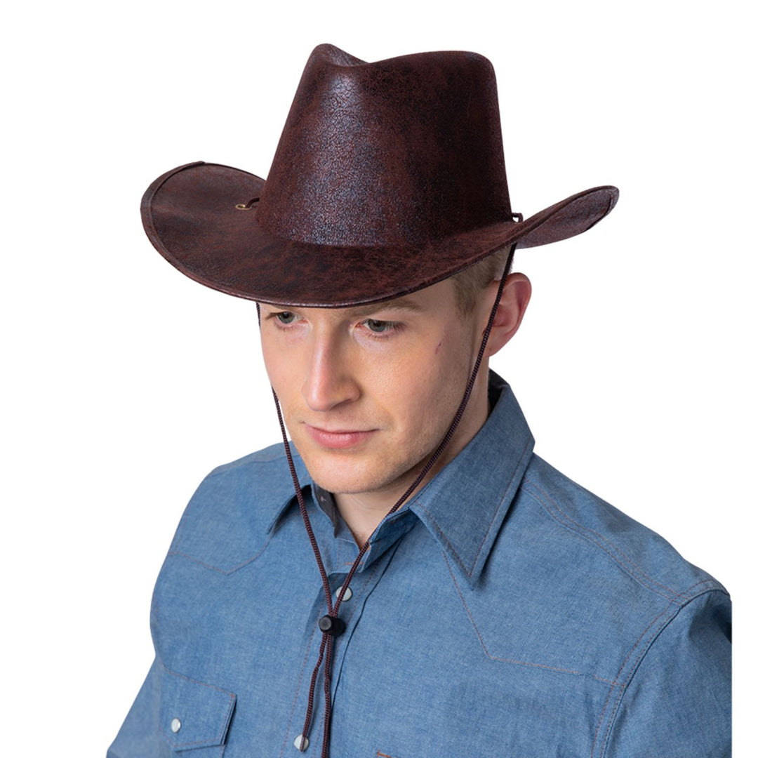 Aged Faux Leather Cowboy Hat