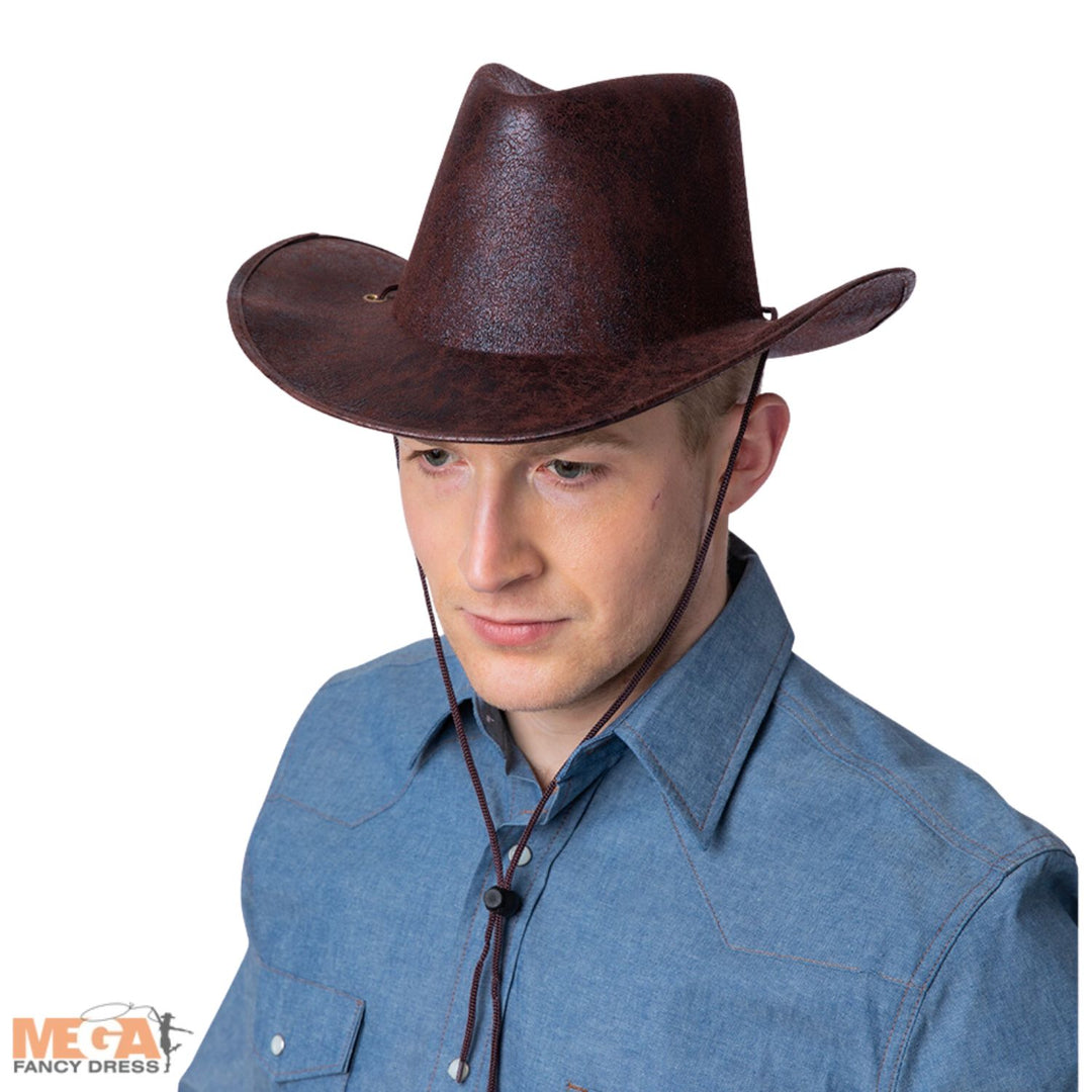 Aged Faux Leather Cowboy Hat